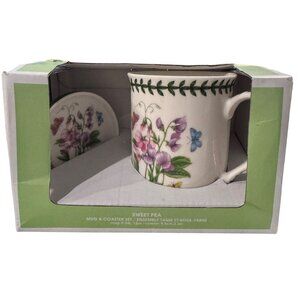 Portmeirion Botanic Garden Sweet Pea Mug & Coaster Set Ceramic Dishwasher & Micr